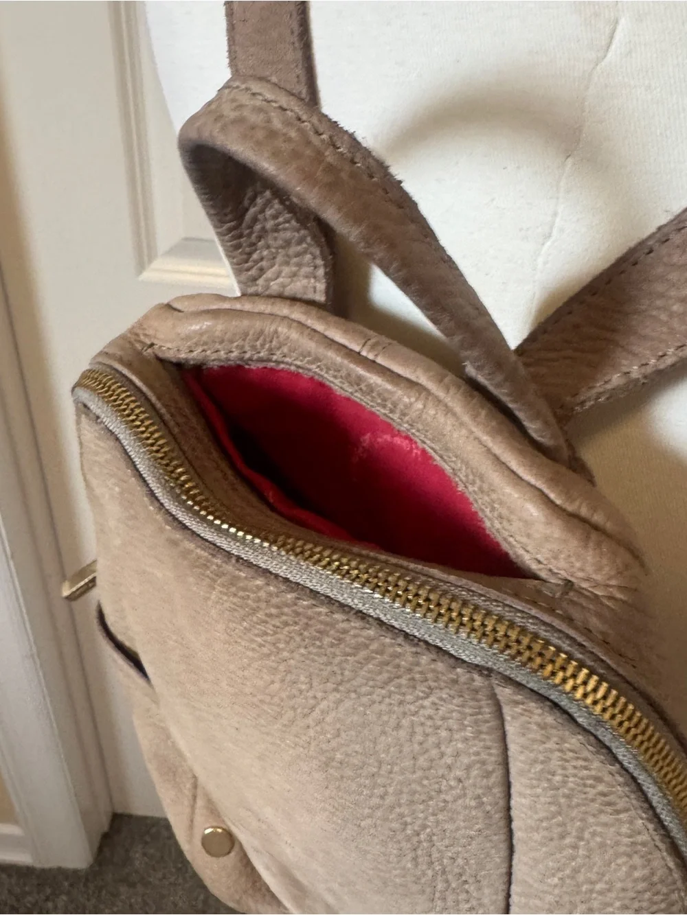 Hammitt Hunter Medium Backpack Grey Natural Brushed Gold Leather Nubuck Bag